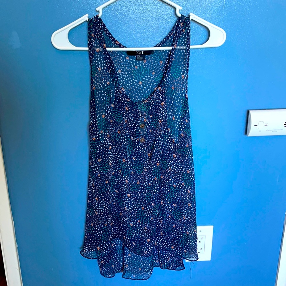 F21 L flowery pattern, see through tank top